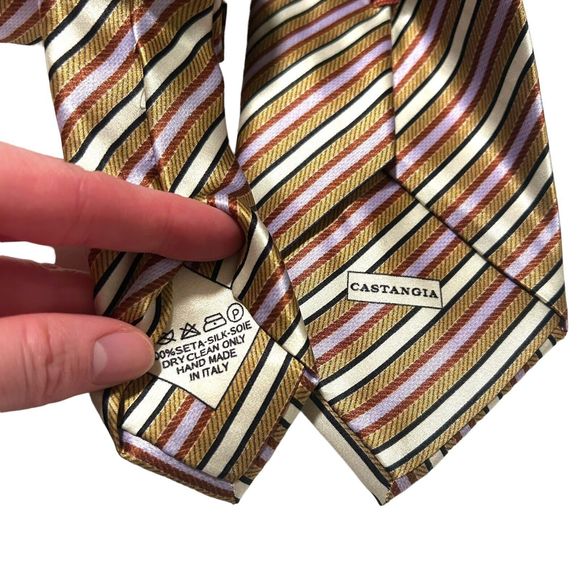 Castangia Neck Tie Multicolor Stripes 100% Silk Made in Italy Handmade - Picture 4 of 4